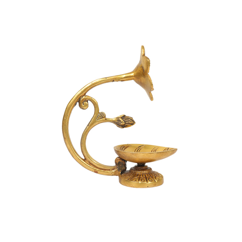 Exquisite Brass Diya Lamp Showcasing Stylish Floral Motif Stand with Oil Cup