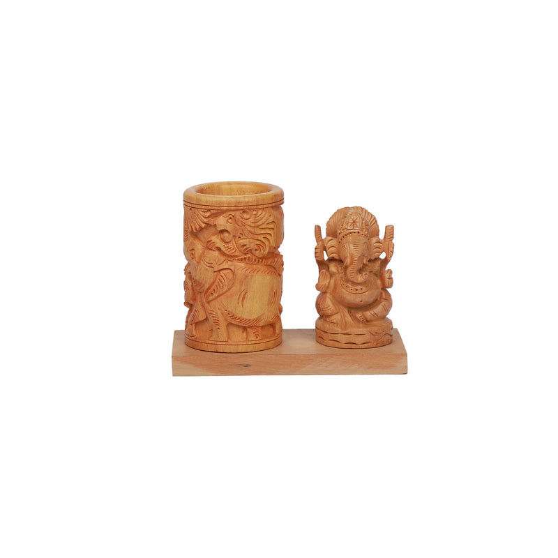 Wood Ganesh Pen Stand