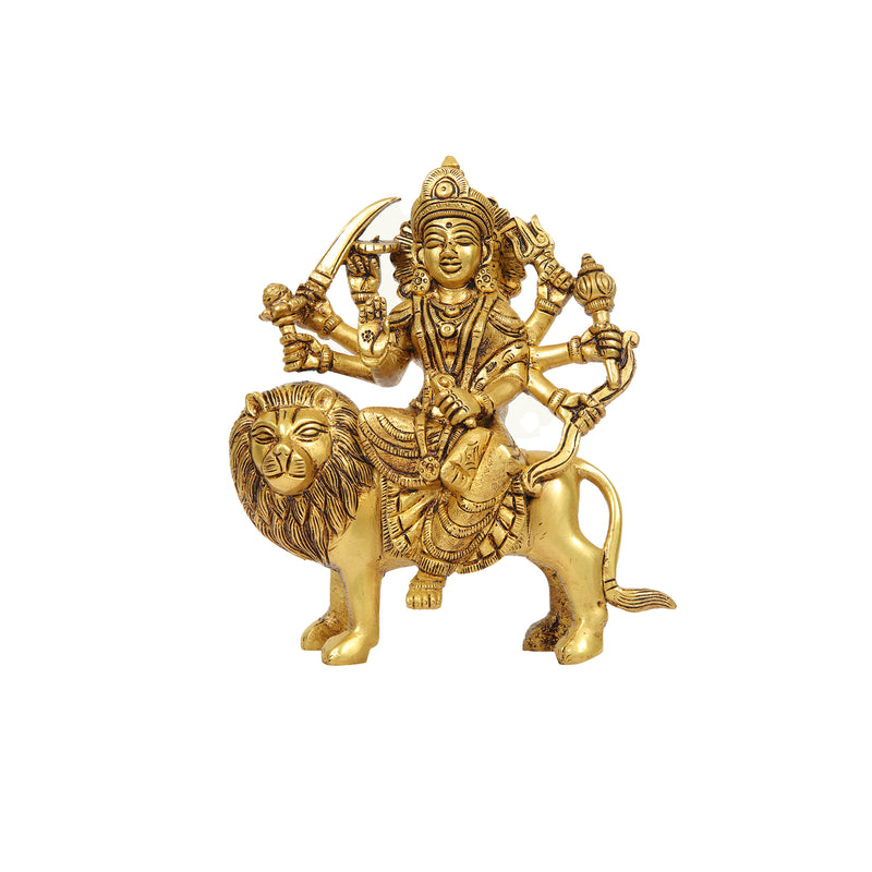 BRASS DURGA SITTING ON LION