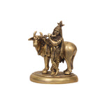 Brass Krishna with Cow Sculpture for Home Decor