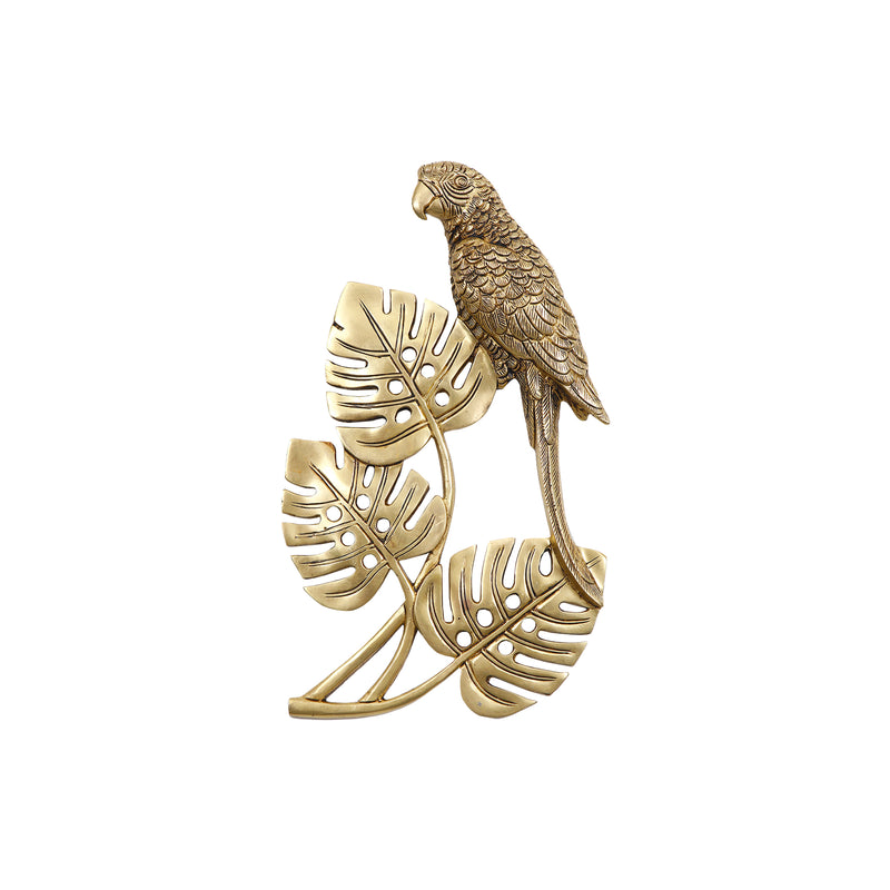 Brass Golden Parrot with Leaves Wall Decor