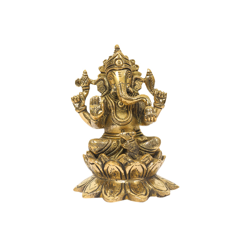 BRASS GANESHA SITTING ON LOTUS BASE
