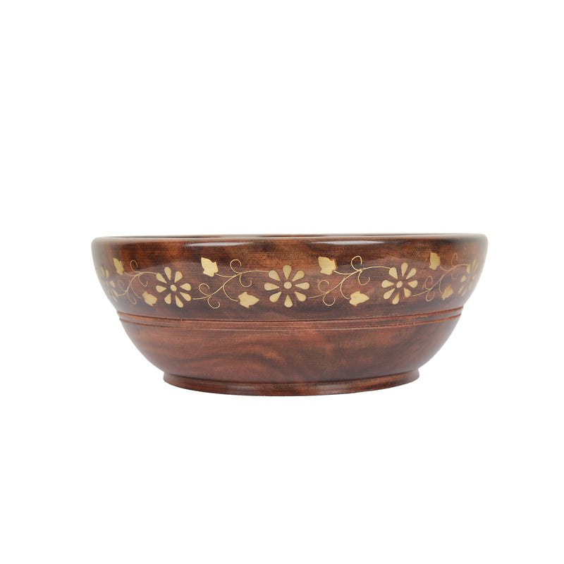 WOODEN BOWL BRASS WORK