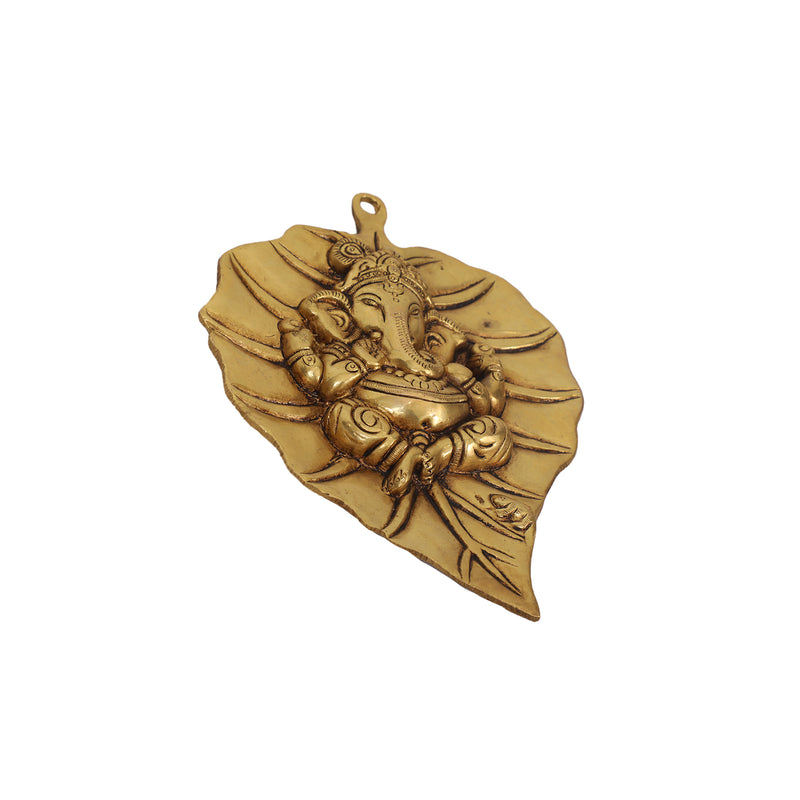 Brass Leaf Ganesha Wall Hanging for Pooja Room