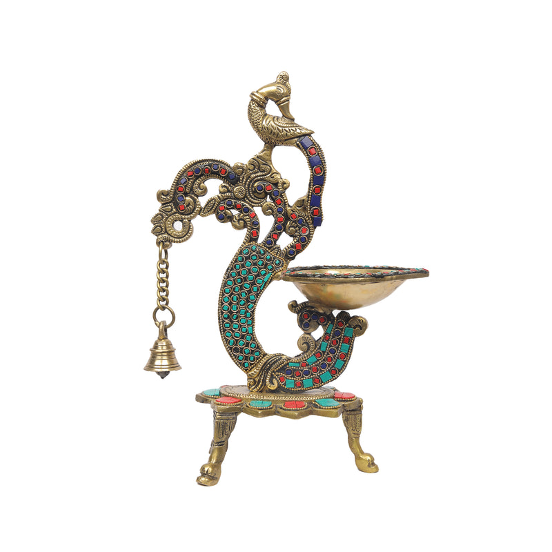 Brass peacock Deepak with Stand