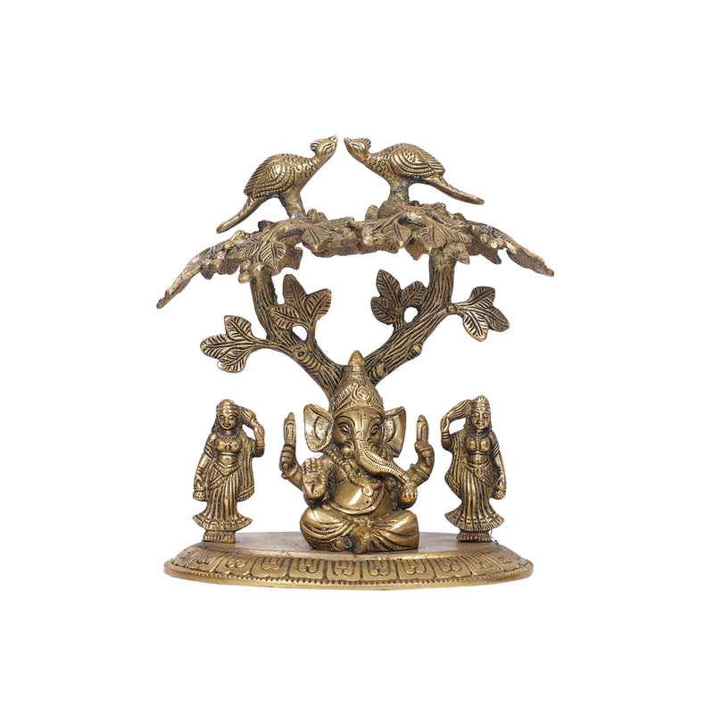 Brass Ganesh Sitting Under Tree