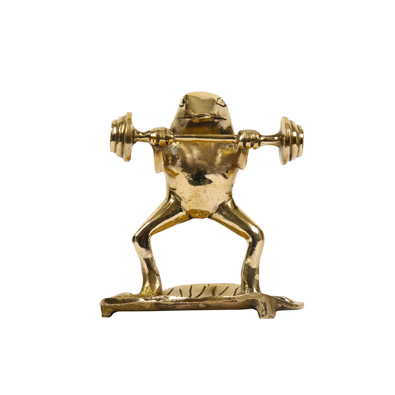 BRASS WEIGHT LIFTING FROG