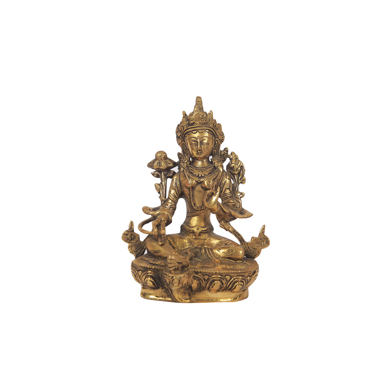 Brass Tara Devi sitting on Base