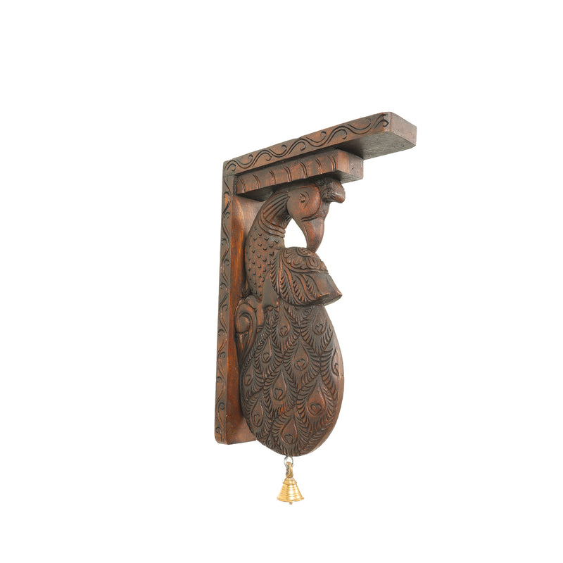 WOODEN PEACOCK WALL BRACKET