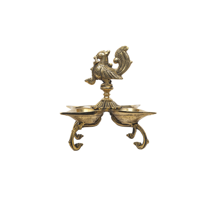 Brsss Four Diyas On Stand With Bird