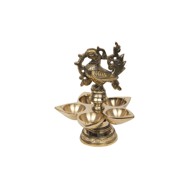 Brass Bird Lamp With 5 Diya
