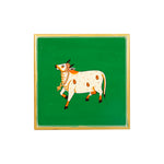 WOODEN PRINTED COW CHOWKI