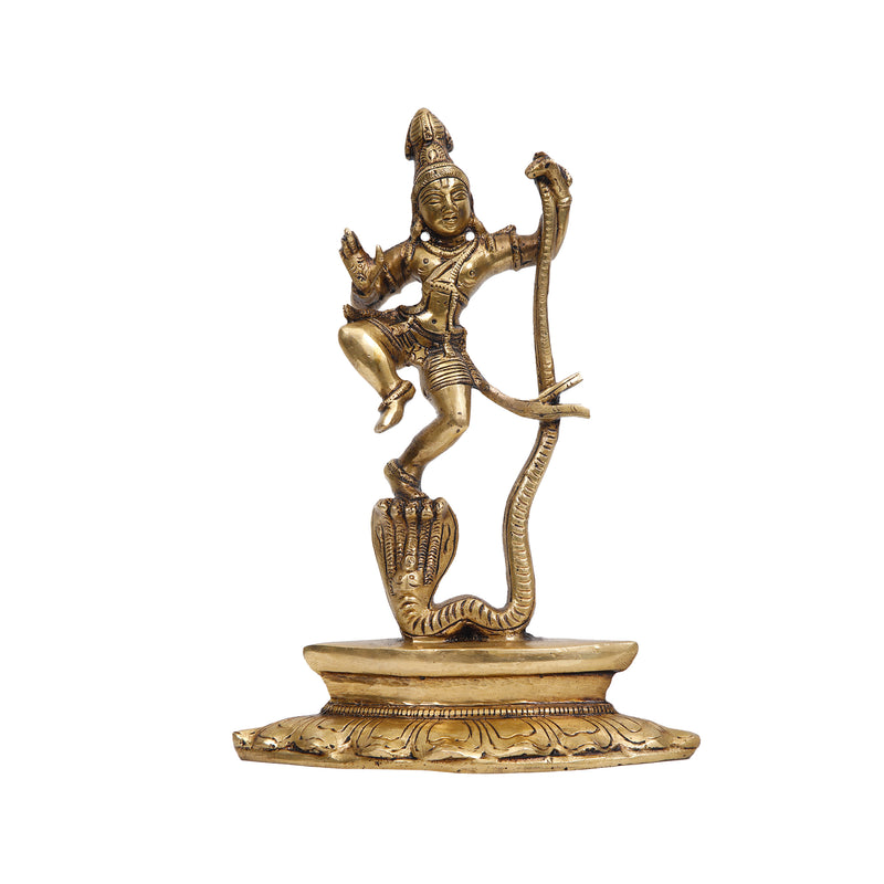 Brass Kalinga Krishna Idol Depicting Divine Dance On Kaliya Serpent For Pooja And Gifting