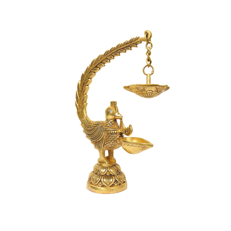 Handmade Brass Peacock Hanging Diya for Decoration