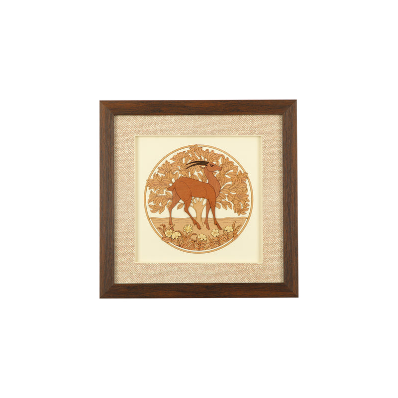 Round Deer Wooden Carving Frame