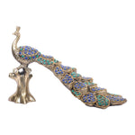 Antique Brass Peacock Shaped Stone Worked Statue