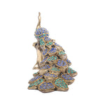Antique Brass Peacock Shaped Stone Worked Statue