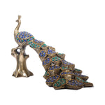 Antique Brass Peacock Shaped Stone Worked Statue