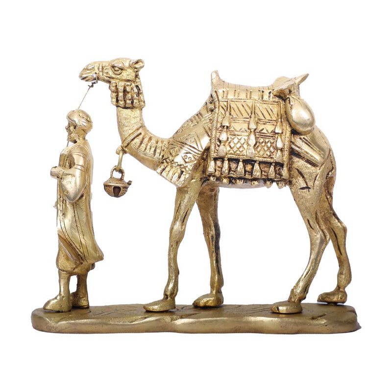 Handcrafted Brass Statue of Camel with Man