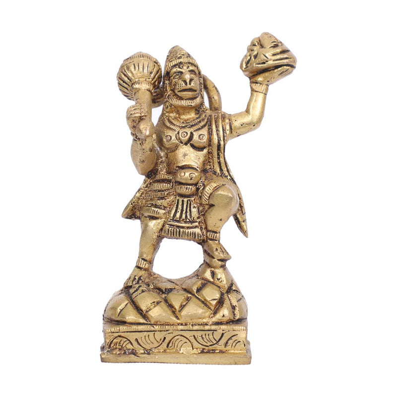 Brass Idol of Lord Hanuman Carrying Sanjeevani Parvat