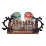 Decorative 2 Glass Jar Set with Wooden Tray