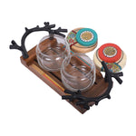 Decorative 2 Glass Jar Set with Wooden Tray