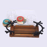 Decorative 2 Glass Jar Set with Wooden Tray