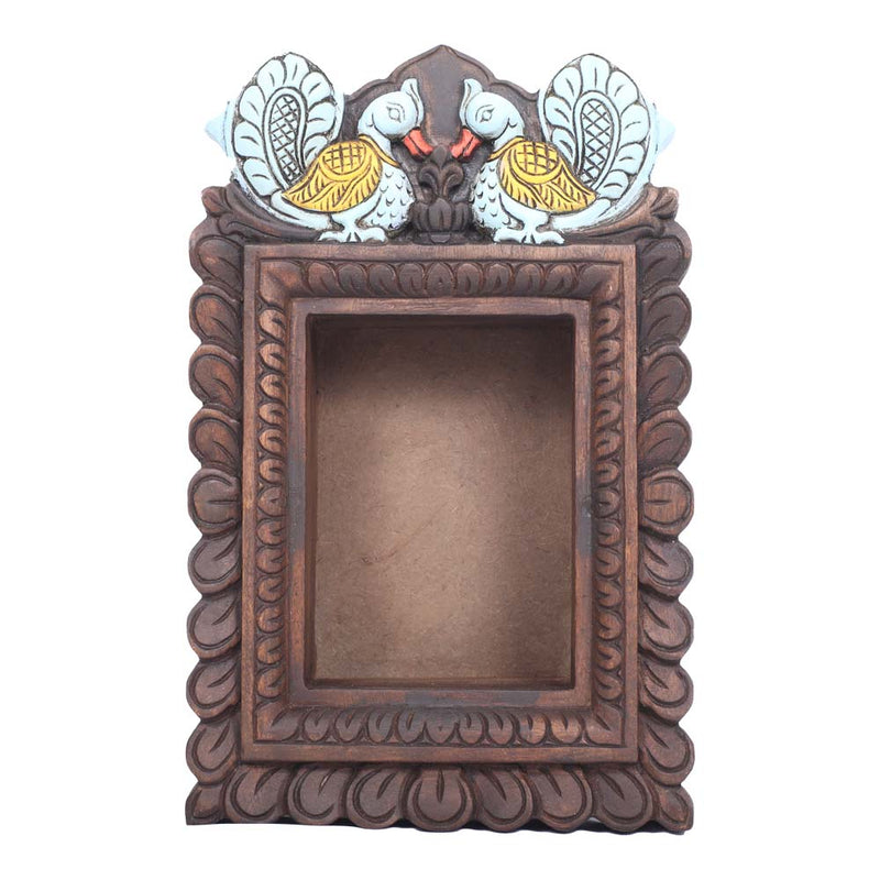 Handcrafted Wooden Frame with Peacock Design