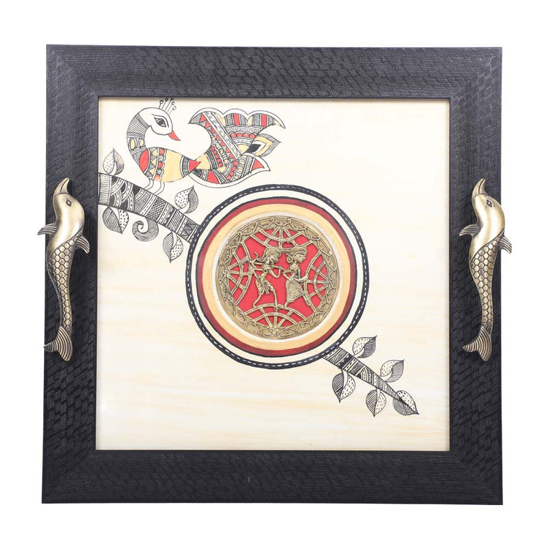 Dhokra Decorative Tray with Dolphin Handles