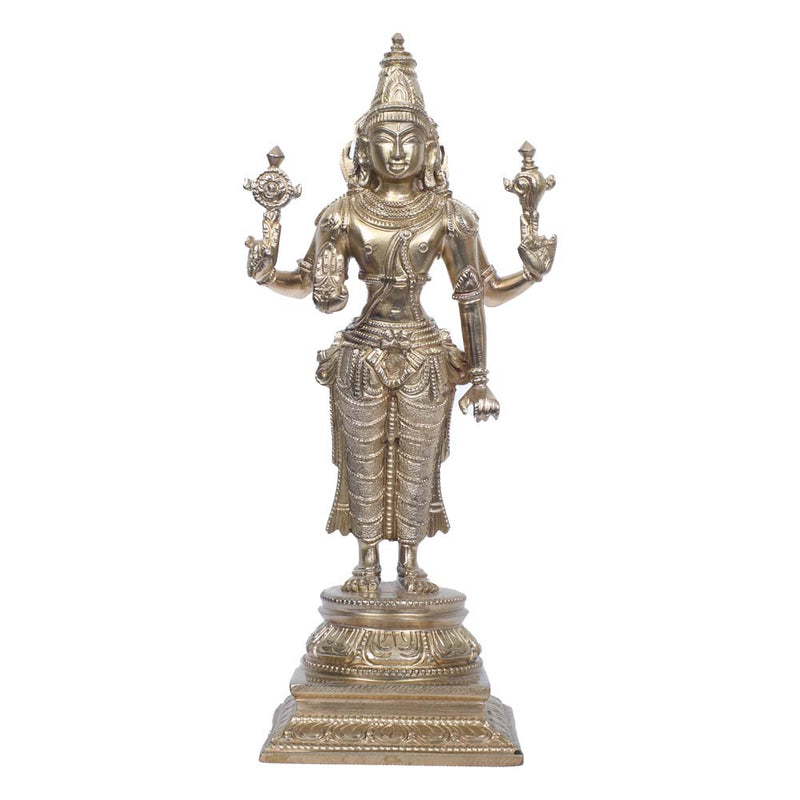 Bronze Standing Vishnu Sculpture on a Lotus