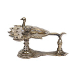 Brass Peacock Panch Arthi with Five Diya Holders for Traditional Puja Rituals