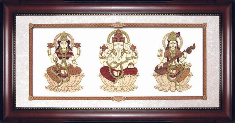 Wh 10x19 Ganesha Lakshmi Saraswathi ragaarts.myshopify.com