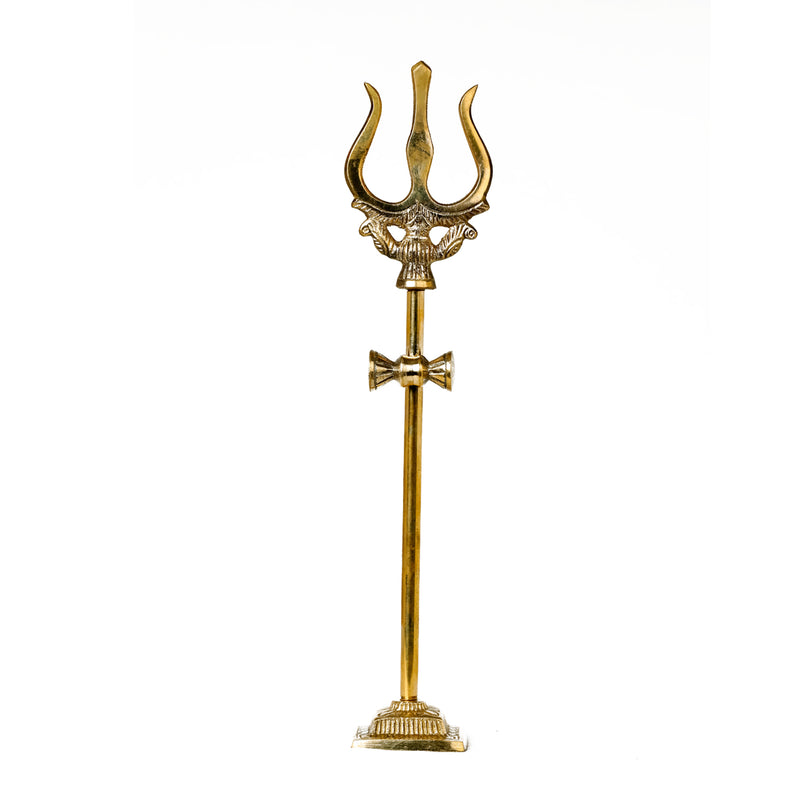 Pure Brass Traditional Trishul Statue | Shiva's Antique Trident Brass Statue