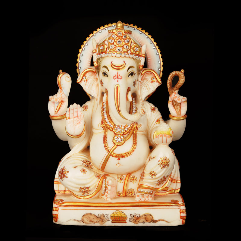 Marble Sitting Ganesha on Base