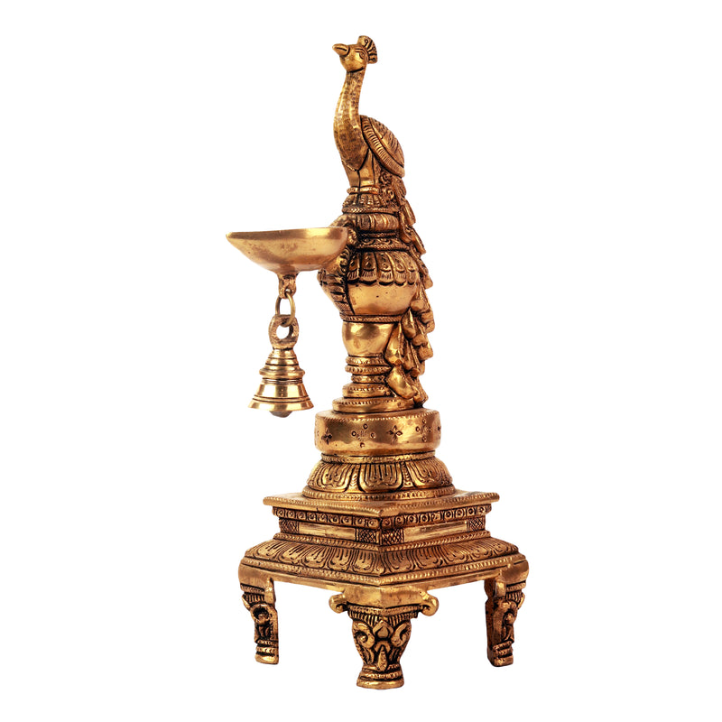 Peacock Sitting Lamp With Diya Bell