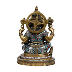 Brass Ganesha Sitting with Silver Stone Work