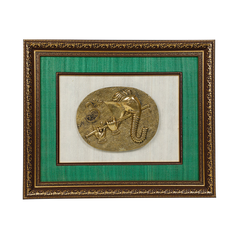 Brass Flute Ganesh With Wooden Frame