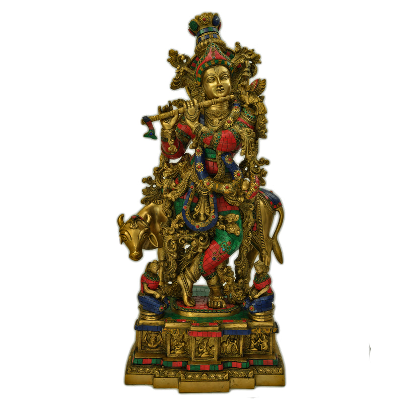 Cow Krishna With Stone Work ragaarts.myshopify.com