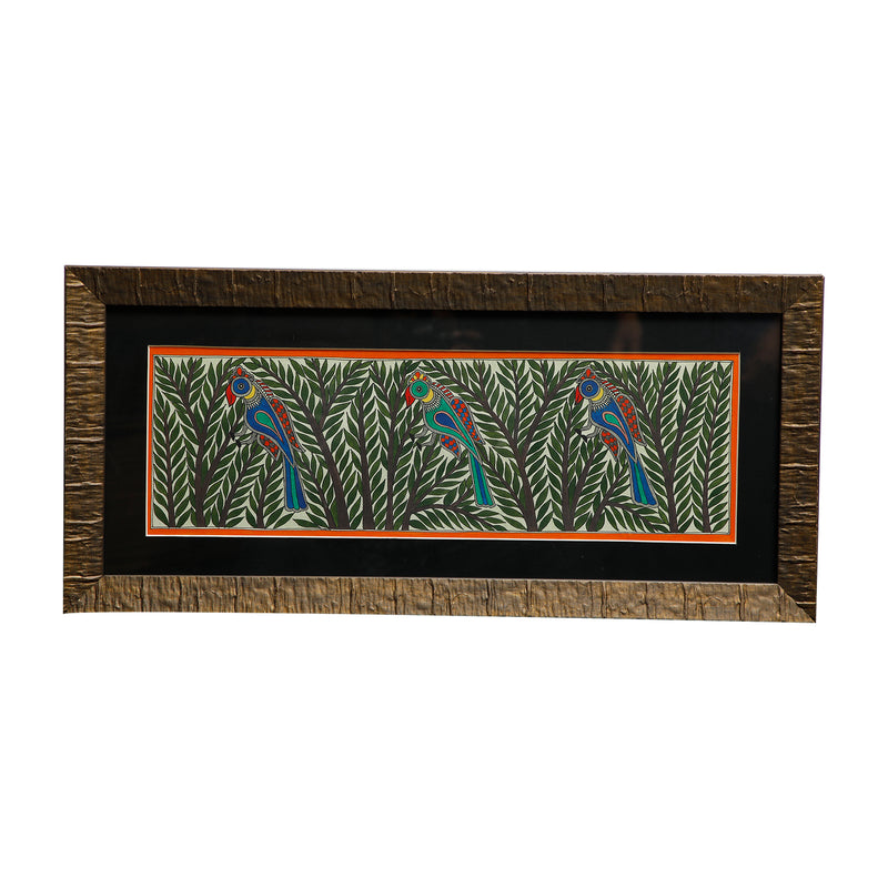 Birds In Nature - Madhubani Panting - Horizontal