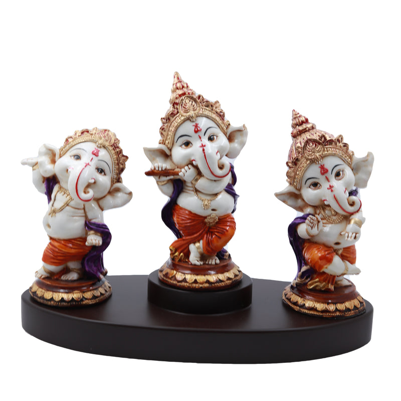 Dancing Ganesha 3 in 1 On Wooden Base