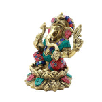 Ganesha Sitting On Lotus With Stone finish