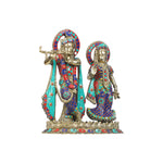 Radha Krishna Lotus Base Brass Statue