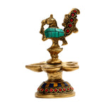 Decorative Brass Peacock Diya With 5 Oil Wick Brass Diya