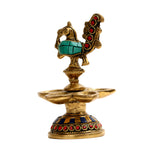 Decorative Brass Peacock Diya With 5 Oil Wick Brass Diya