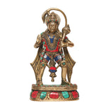 Brass Standing Hanuman with Stone Finish
