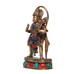 Brass Standing Hanuman with Stone Finish