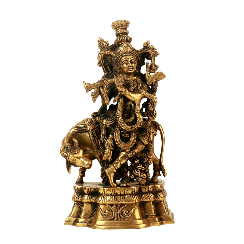 Handcrafted Brass Krishna With Cow