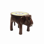 Wooden Elephant Stool With Marble Top