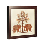 Standing Two Baby Elephant Wooden Under Tree Wooden Carving Frame