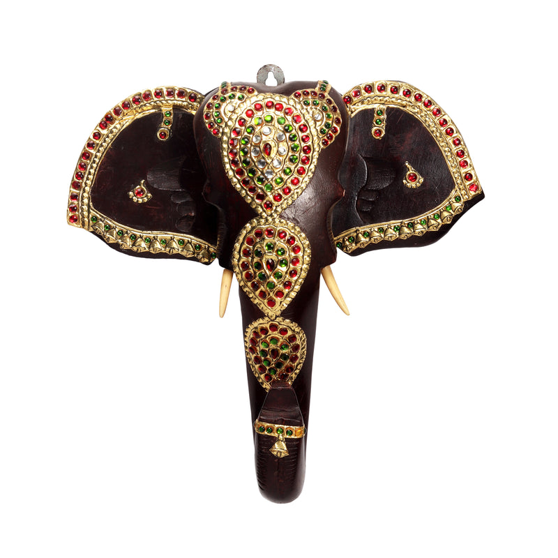 Waghai Wood Wall Hanging Elephant With Stone Work